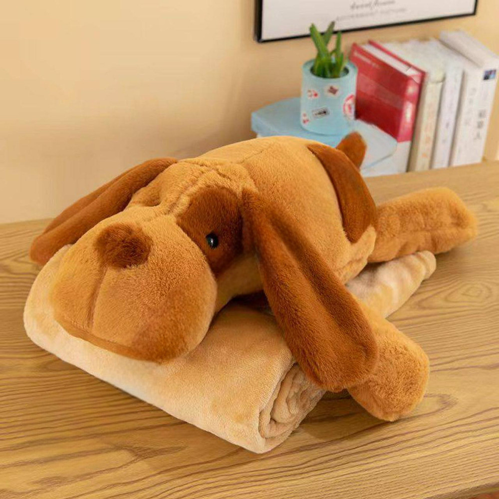 М'яка плюшева іграшка-подушка Собачка Спанієль рудий із пледом Colorful Home 60 см., фото 1