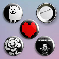 Закатные значки с принтом игры Undertale Андертейл металлические на булавке 56 мм х 4 штуки