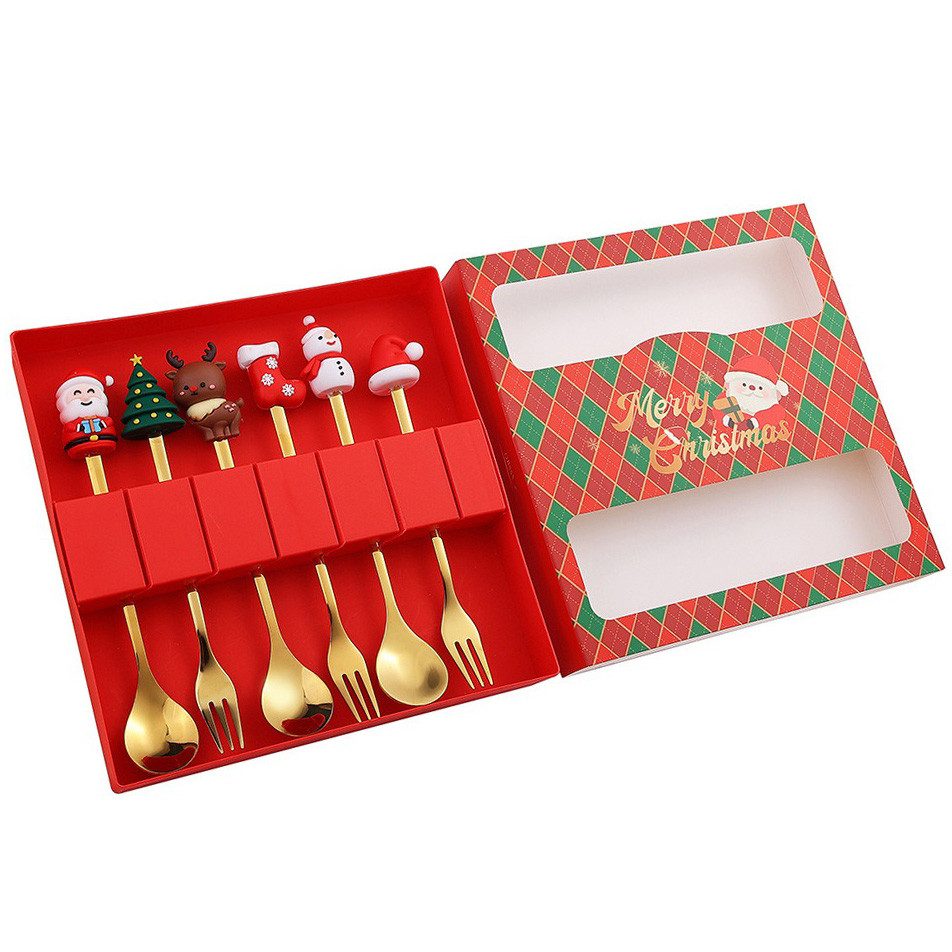 Подарунковий набір столового приладдя. Набір золотих ложок і вилок — подарунок на Новий рік і Різдво, 6 шт., фото 1