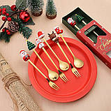 Подарунковий набір столового приладдя. Набір золотих ложок і вилок — подарунок на Новий рік і Різдво, 6 шт., фото 2