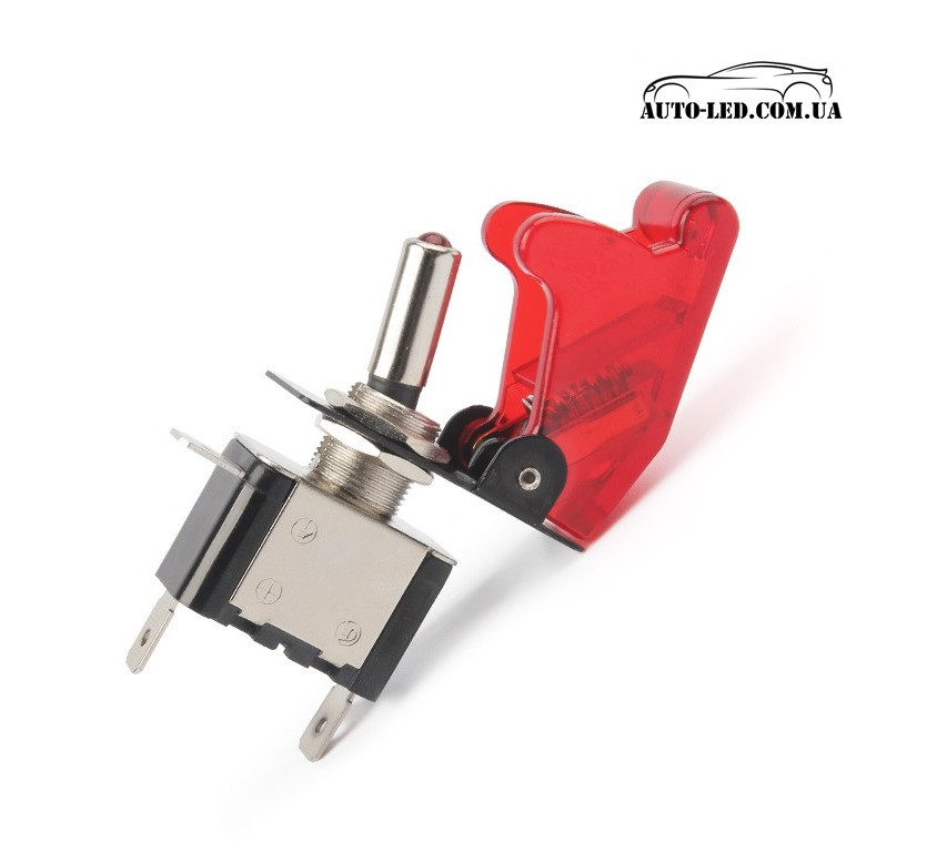Тумблер 12V 20A Вкл-Викл з червоним підсвічуванням та кришкою (Комплект)