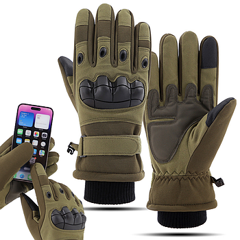Зимові рукавички тактичні сенсорні (+5°C до -20°C) Розміри M-XХL, Хакі / Штурмові рукавички повнопалі
