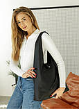 Містка чорна жіноча сумка шопер, хобо з матової екошкіри зі зручним гаманцем, фото 7