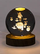 Декоративні 3D нічник Літаючий Астронавт в кришталевій кулі з led підсвічуванням на дерев'яний каркас, фото 4