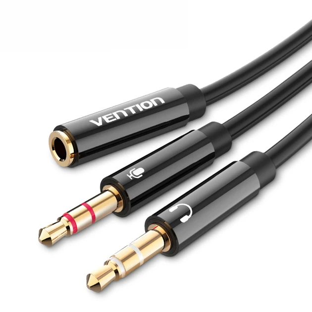 Сплітер Vention перехідник-розгалужувач 2*3.5мм minijack — 3.5 мм minijack 1 м Black (BBTBF), фото 1