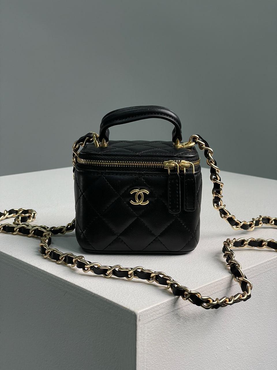 Класична шкіряна жіноча чорна міні-сумочка CHANEL, фото 1