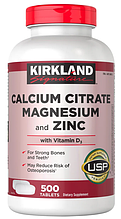 Kirkland Цитрат Кальцію, Магнезія та Цинк з Вітаміном D3, 500 Таблеток (Кістки та М'язи)