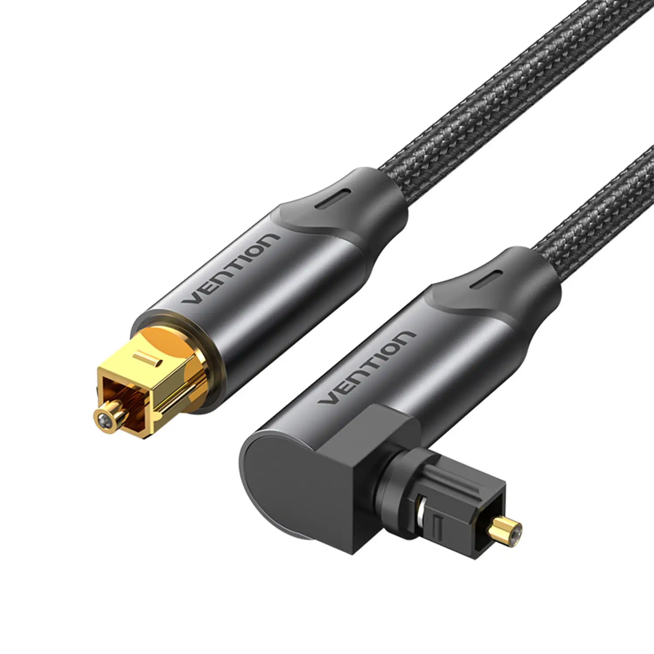 Кабель аудіо Vention Toslink — Toslink кутовий оптичний цифровий аудіокабель із поворотом 1.5 м Black (BKDBG), фото 1