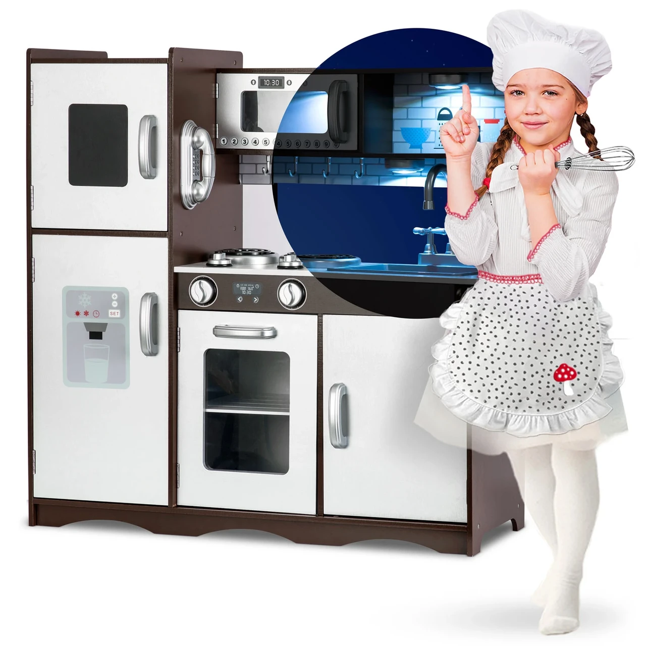 Дерев'яна дитяча кухня у ретро стилі XL з світлом 92х82х30 см Ricokids 7833 Польща, фото 1