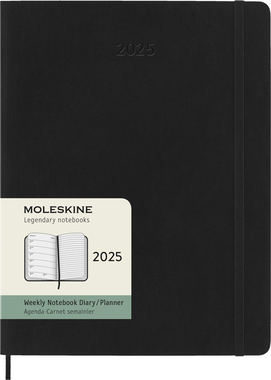 Щотижневик Moleskine 2025 великий 19х25 см чорний м’який (8056999270438)