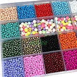 Набір бісеру і намистин для створення браслетів і прикрас в органайзері з фурнітурою і резинкою (60674), фото 3