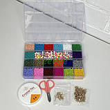 Набір бісеру і намистин для створення браслетів і прикрас в органайзері з фурнітурою і резинкою (60674), фото 5