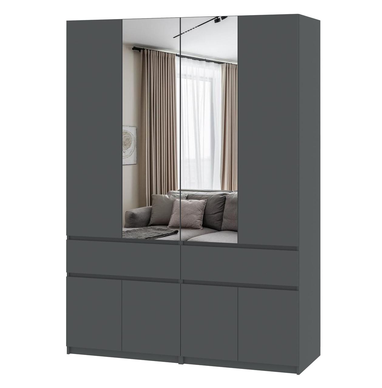 Шафа для спальні 1,6 метра з антресолями та дзеркалами (160 см х 52 см х 200 см) | Майстер Форм Брайт, фото 1