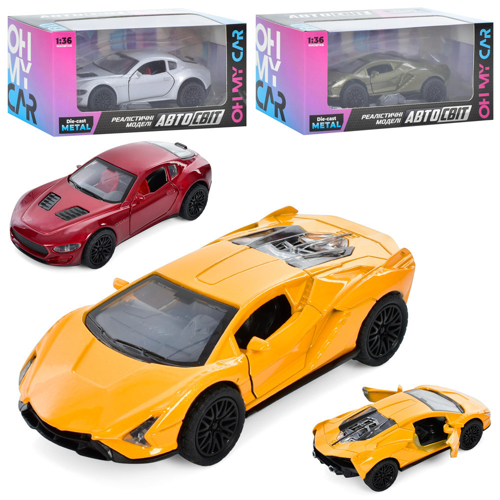 Машина AS-2971 "АвтоСвіт" жовта, 1:36, металевий, інерційний, відчиняються двері, 15,5х7х6,5 см