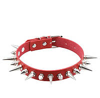 Рок чокер (ошейник) с шипами. Красный (большой и маленький шип)