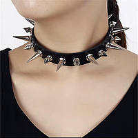 Рок чокер (ошейник) с шипами. чёрный (большой и маленький шип)