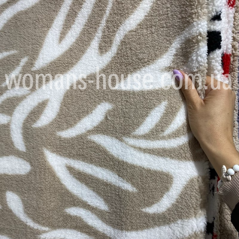 Тканина хутро Тедді на трикотажі Плюшевий 260 gsm 150 см принт Рулон от 45 м Зебра беж, фото 1