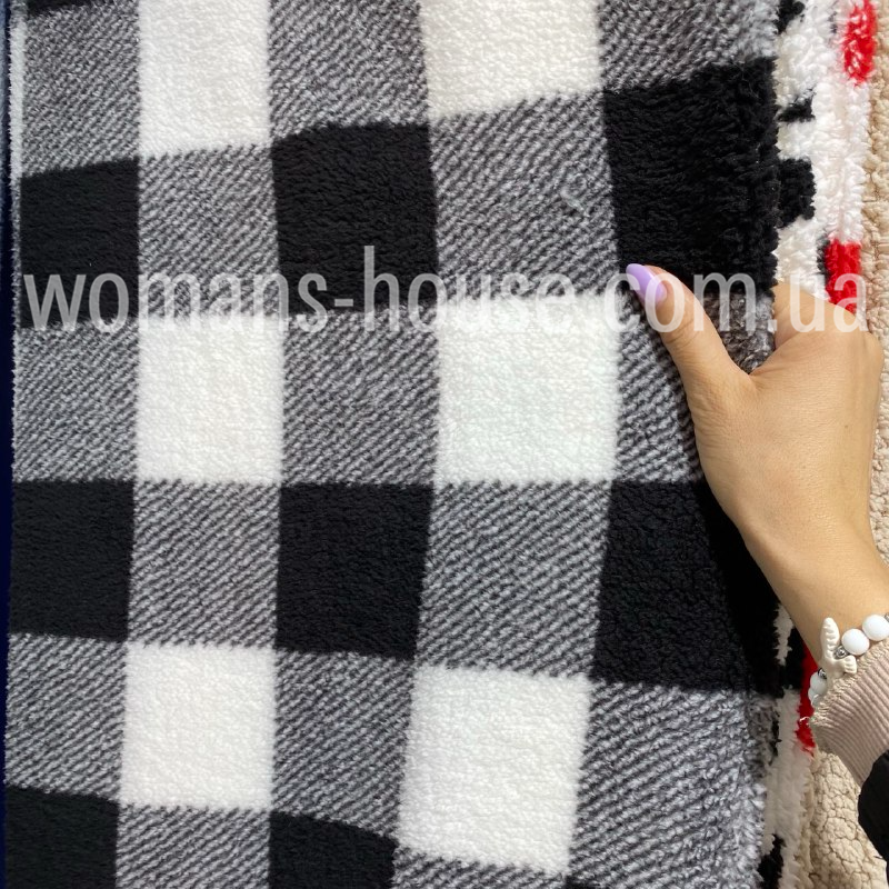 Тканина хутро Тедді на трикотажі Плюшевий 260 gsm 150 см принт Рулон від 45 м Чорний з білим, фото 1