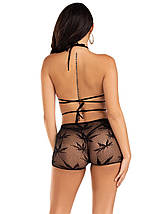 Комплект Leg Avenue Wrap Around Bra Top & Boy Shorts, One Size, чорний, сітчастий, бралет та шорти, фото 3