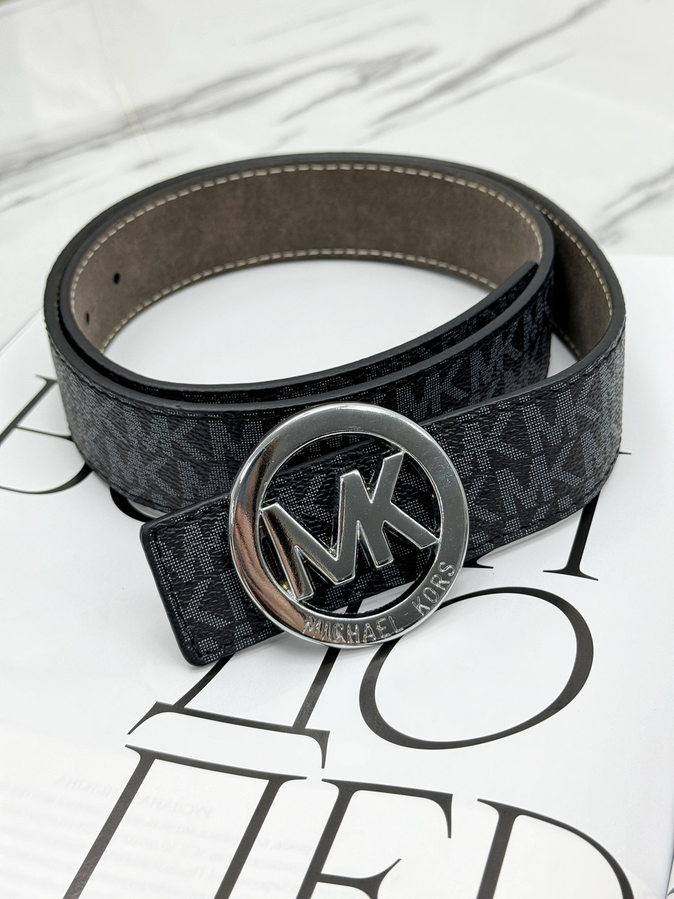 Ремінь унісекс- пояс Michael Kors чорний срібло Маршлас Корс, фото 1