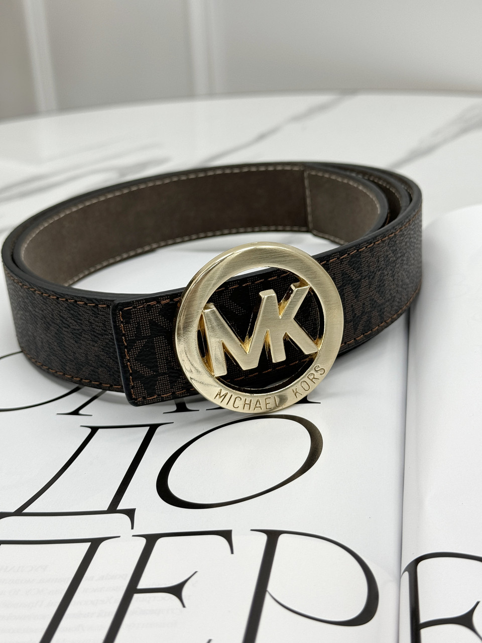 Ремінь унісекс пояс Michael Kors коричневий золото Елізабет Корс, фото 1