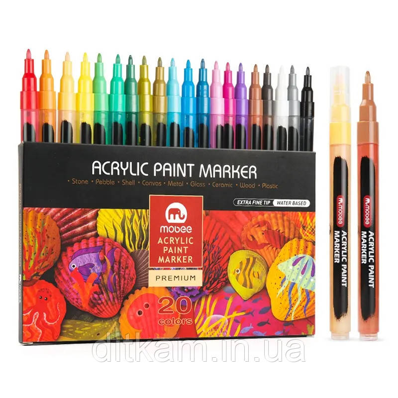 Акриловые маркеры Mobee набор 20 шт, фото 1