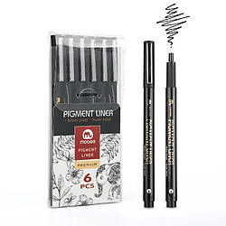 Пигментные линеры Mobee 6 шт черного цвета