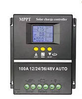 Контролер 100A MPPT 12V 24V 36V 48V Auto, LCD дисплей, max. PV 100V DC, 7 режимів роботи, SY-SLCD-100