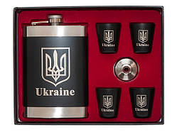 🔥Чоловічий подарунковий набір "Україна", фляга 270 мл з гербом, 4 стопки, лійка, в коробці NF4-19 Чорний