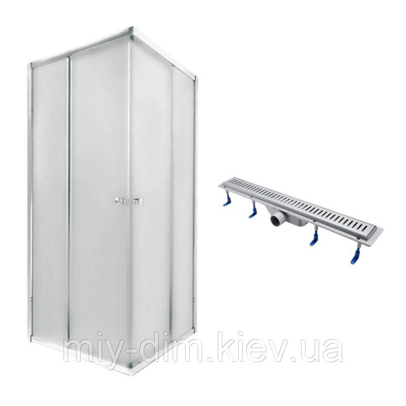 QT Душова кабіна PRESTO CRM1099SP5, квадрат, 90x90, скло 5мм Pear + QT Dry FA304-700 Лінійний трап