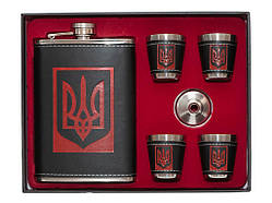 🔥Чоловічий подарунковий набір "Україна", фляга 270 мл з гербом, 4 стопки, лійка, в коробці NF4-19 Чорний