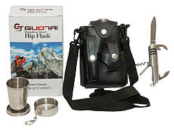 🔥Чоловічий подарунковий набір фляга 270 мл у чохлі, складана склянка 80 мл, розкладний ніж мультитул NF4-37