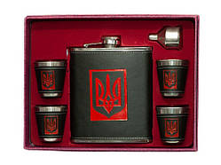 🔥Чоловічий подарунковий набір "Україна": фляга 540 мл з гербом, 4 стопки, лійка, в коробці NF4-2 Чорний