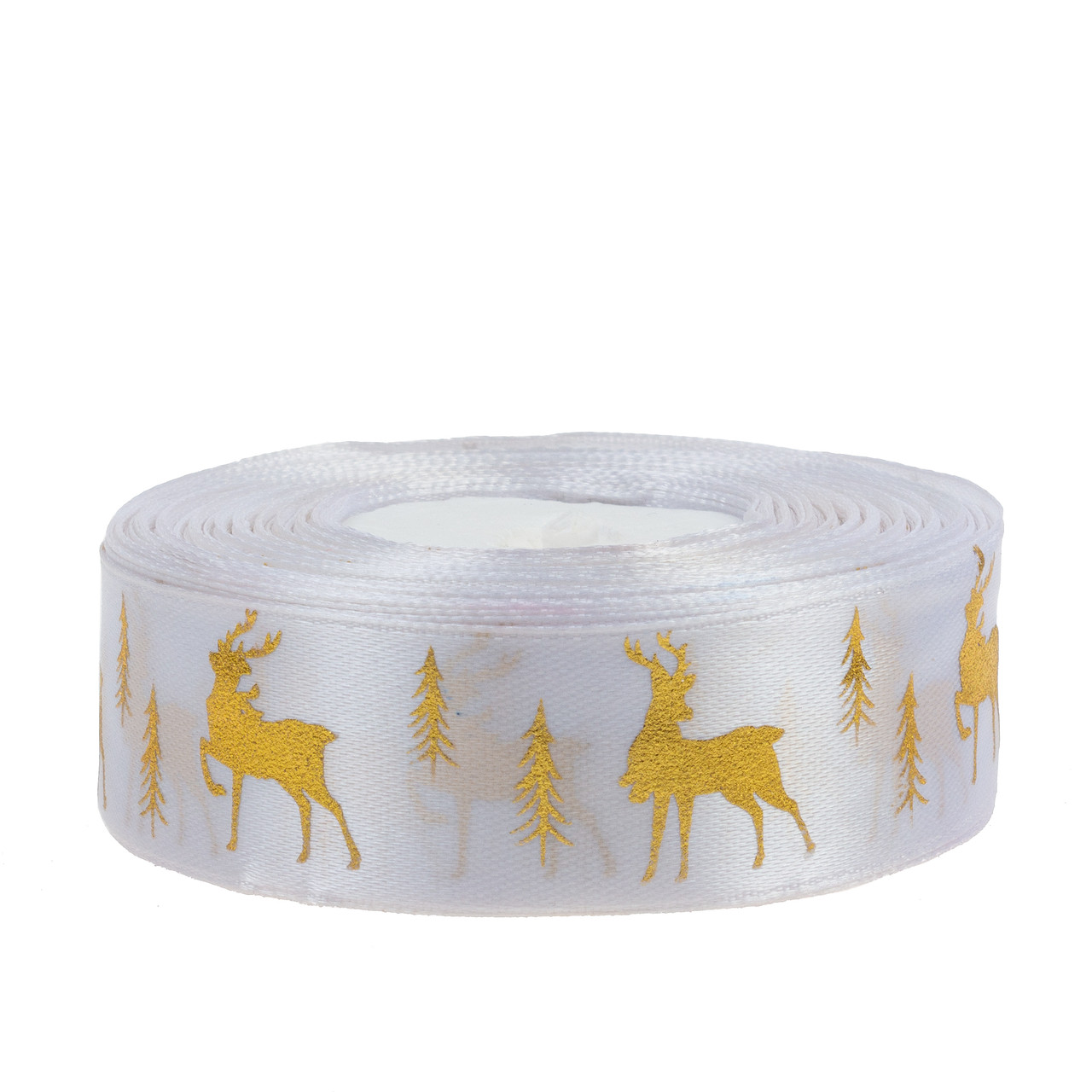Стрічка атласна 2,5 см (1 м) "Олень", біла, фото 1