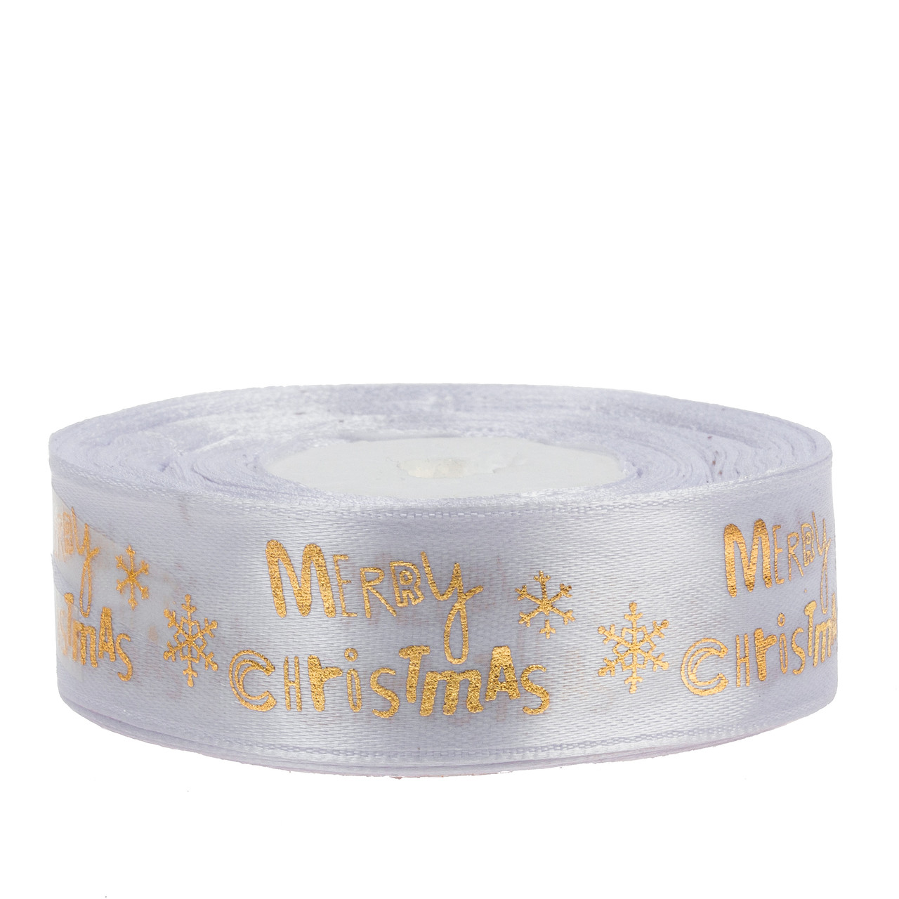 Стрічка атласна новорічна 2,5 см (1 м) "Merry Christmas" біла
