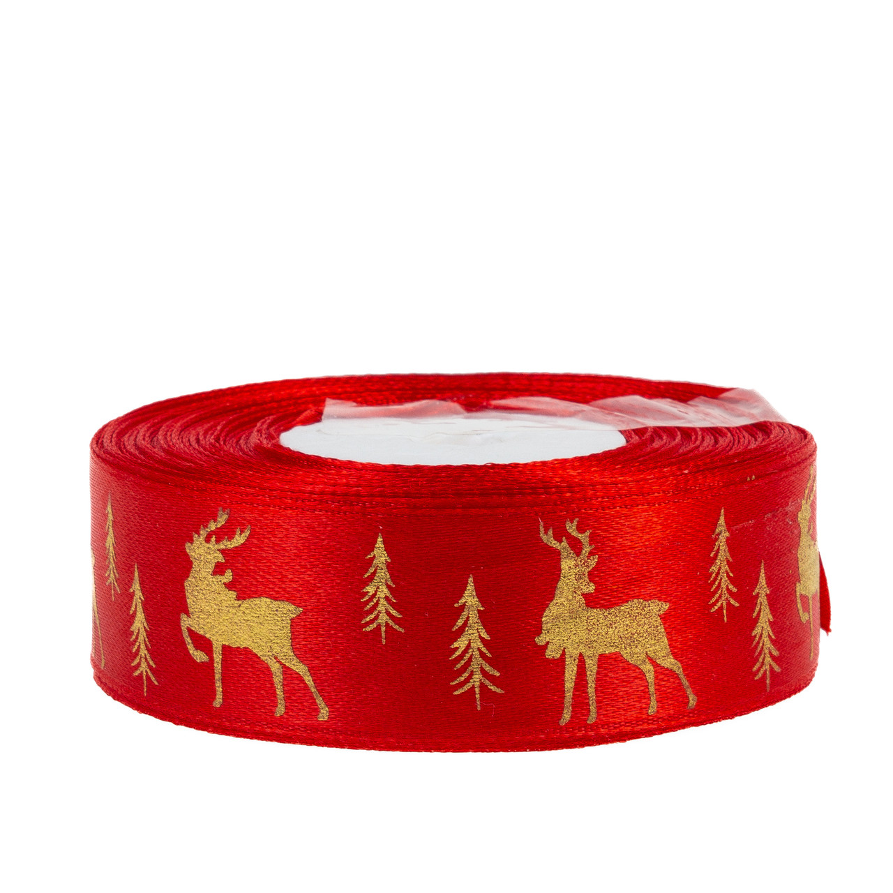 Стрічка атласна 2,5 см (1 м) "Олень", червона, фото 1