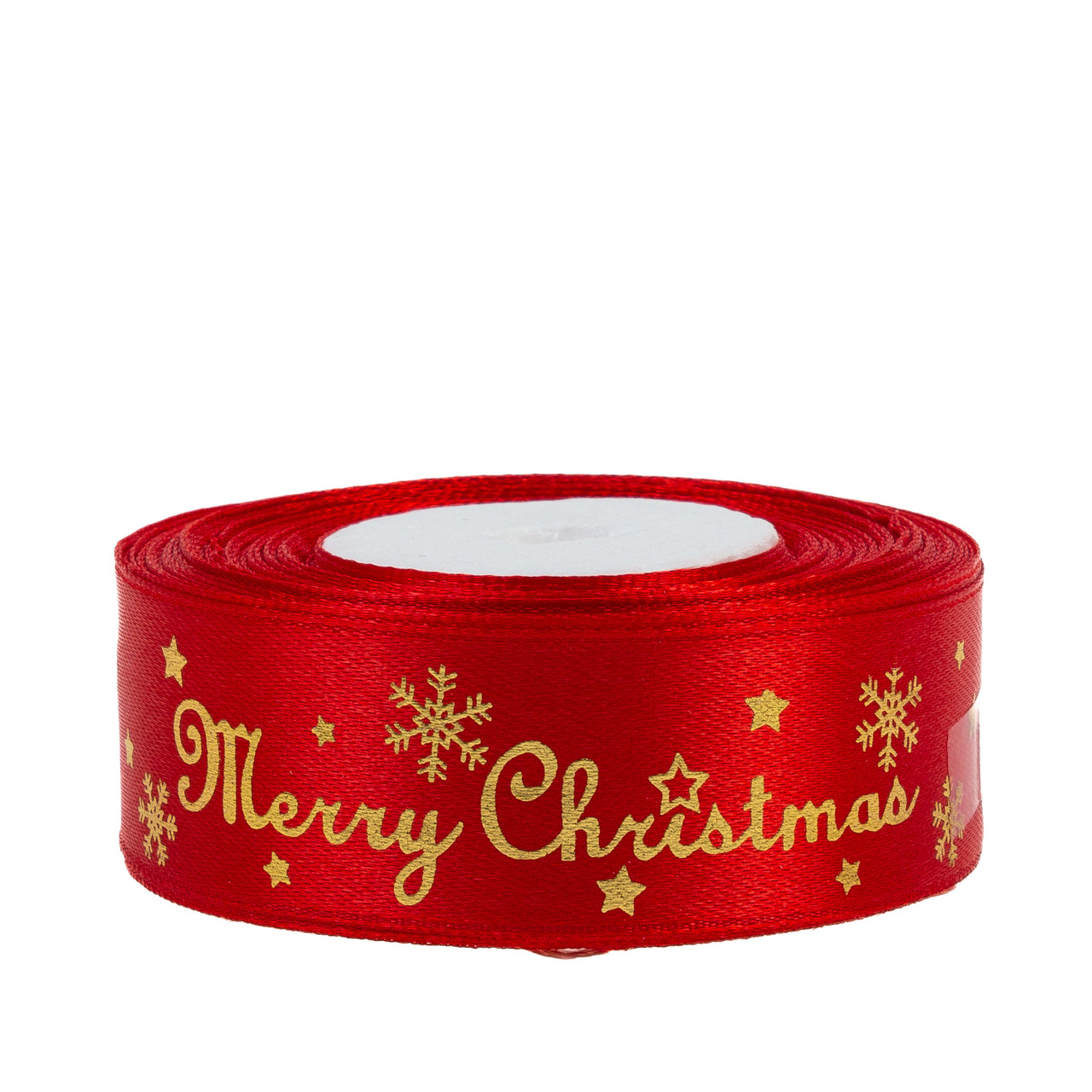 Стрічка атласна новорічна 2,5 см (1 м) "Мerry Cristmas" червона