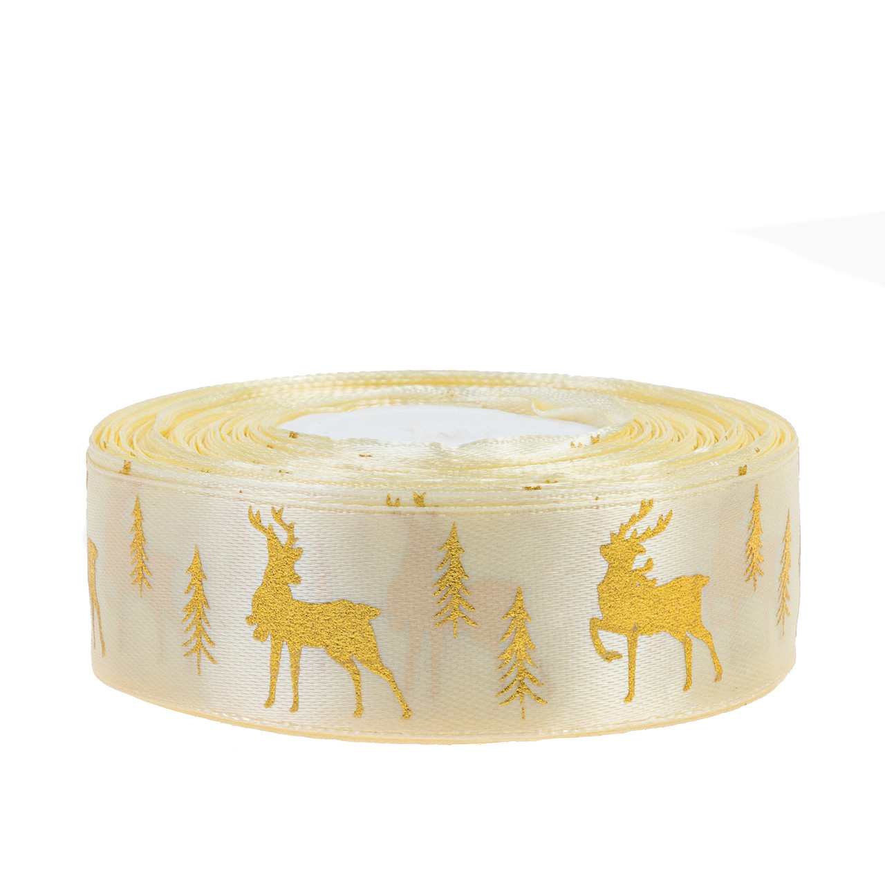 Стрічка атласна 2,5 см (1 м) "Олень", кремова, фото 1