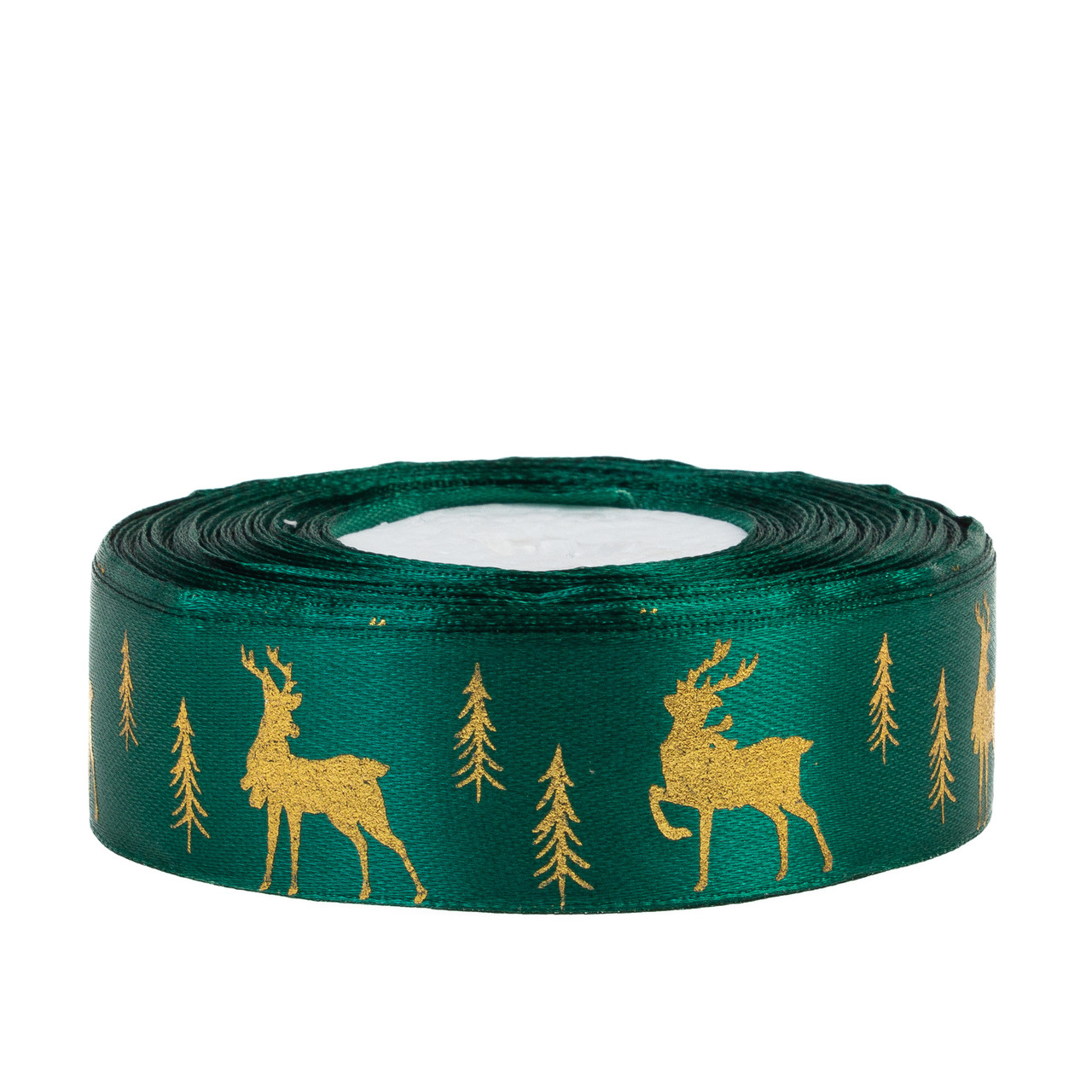 Стрічка атласна 2,5 см (1 м) "Олень" смарагдова, фото 1