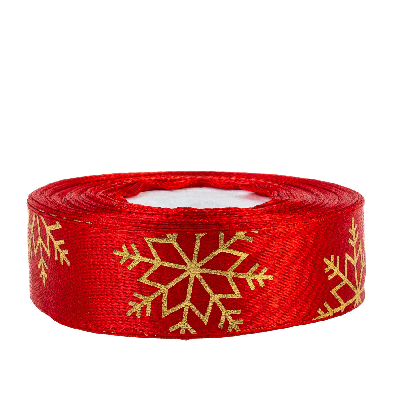 Стрічка атласна 2,5 см (1 м) "Сніжинка" червона, фото 1