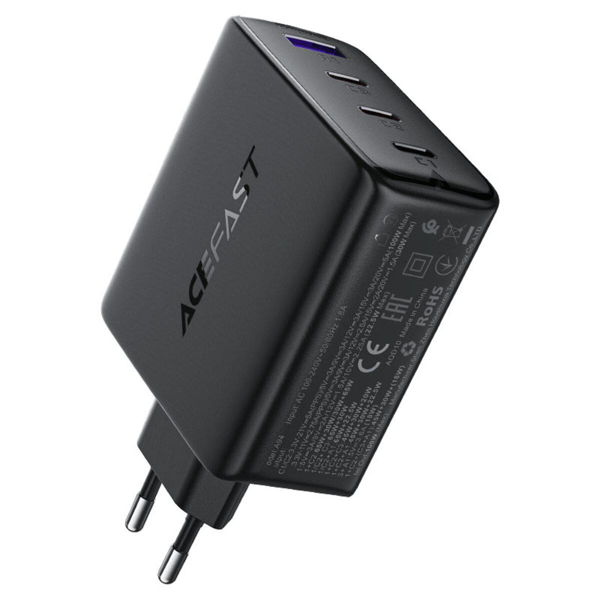 Мережевий зарядний пристрій ACEFAST A94 PD100W GaN (3*USB-C+USB-A) charger Black, фото 1
