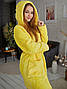 Махровий банний халат жіночий з капюшоном середній довжини  жовтий, фото 7