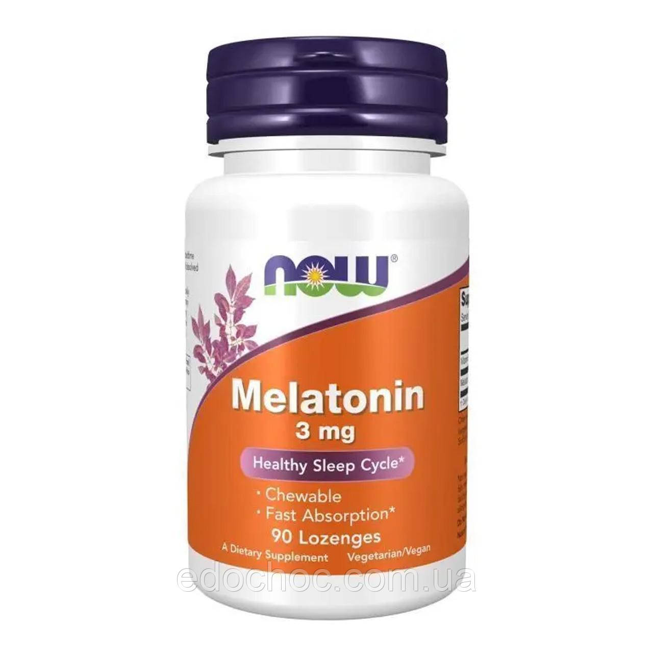 Мелатонін (Melatonin) зі смаком м'яти 3 мг 90 льодяників NOW-03258, фото 1