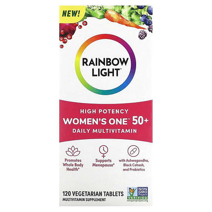 Мультивітаміни для жінок 50+, Women's One 50+, Rainbow Light, щоденні, 120 вегетаріанських таблеток, фото 3