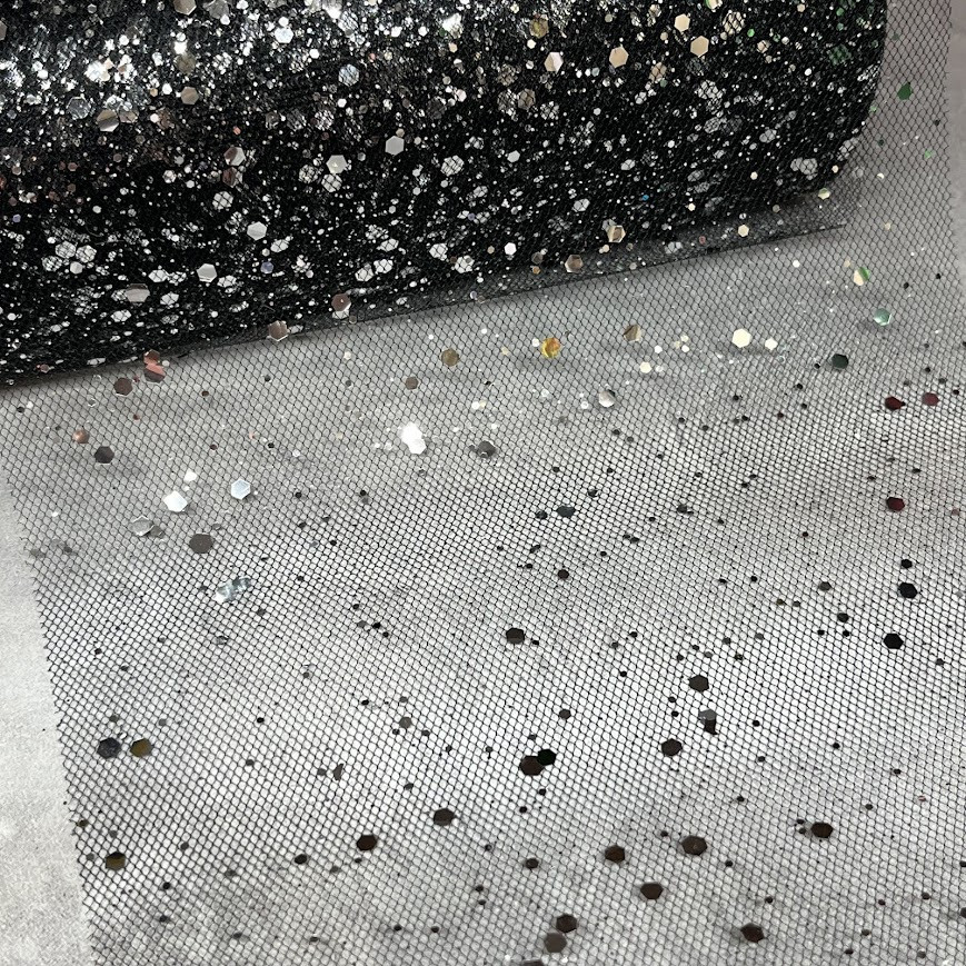 Фатин з сріблястими блискітками -Чорний, ширина 15 см, 1 метр, арт 017156, Чорний, фото 1