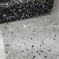 Фатин з сріблястими блискітками -Чорний, ширина 15 см, 1 метр, арт 017156, Чорний