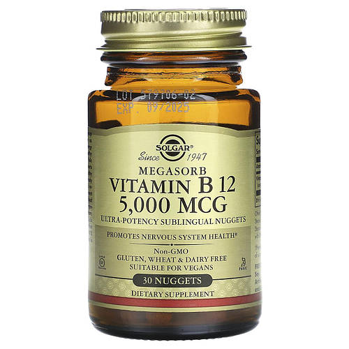 Витамин В12 (цианокобаламин), Vitamin B12, Solgar, сублингвальный, 5000 ...