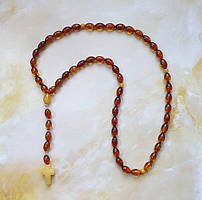 Чотки православні з хрестиком 100% натуральний бурштин (не прес, не плавка) 50 намистин олива 11*7 мм вага 17,4г