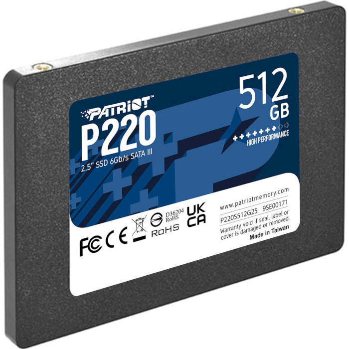 Накопитчувач SSD 512Gb, Patriot P220, SATA3, 2.5",3D TLC, 550/500 МБ/с (P220S512G25), фото 1