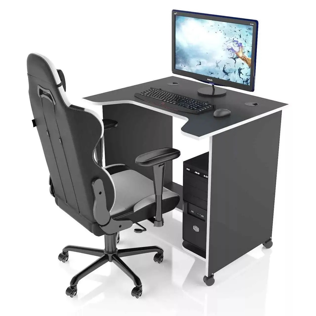 Геймерський стіл для комп'ютера 100x65x75 см з вирізом Білий XGamer MINI XG10 з підставкою